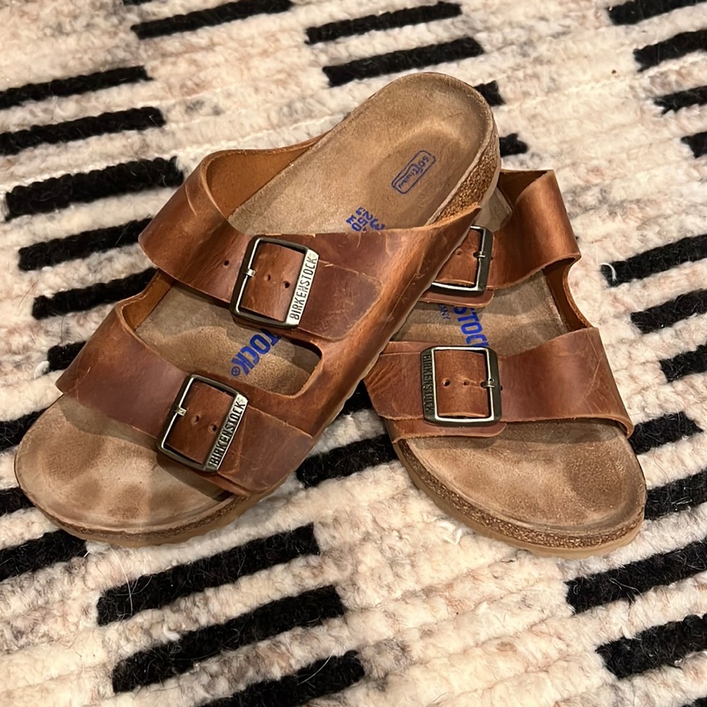Brown leather Birkenstocks … leather not vegan